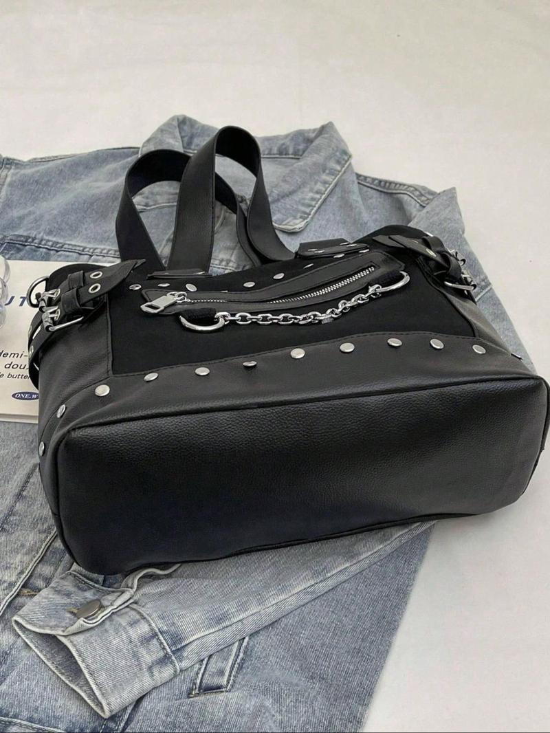 Product Introduction of Women's Fashion Rivet Decorated Crossbody Bag, Casual Large Capacity Shoulder Bag for Daily Used, Trendy All-match Commuter Bag 8
