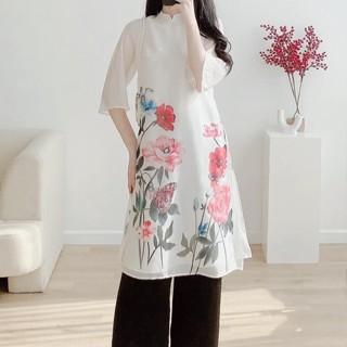 [ SALE SỐC ] Áo dài cách tân nữ diện tết Set áo dài cách tân hoa nổi 3D dáng dài Lụa Tơ Mềm Trắng s79 đầmbody cổtàu Women Dress setáoống quầnsuông đồ tingoan setáovàquần bbr váy trễvai