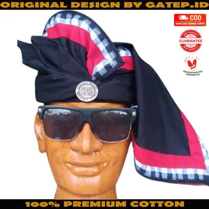 Udeng Bali Pecalang Keamanan Hitam Tepi Merah Lis Kotak Setengah Jadi - Iket Bali Pria - Blangkon Bali Asli - Peci Bali - Topi Adat Bali