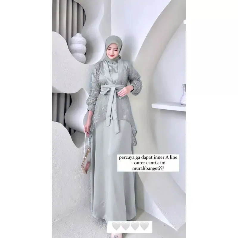 NHB - Fuji Dress Satu Set Inner Outer Kimono Fashion Gamis Muslim Wanita Pesta Kondangan Bridesmaid Wisuda Brokat Tille Bordir Motif Bisa Cod 3