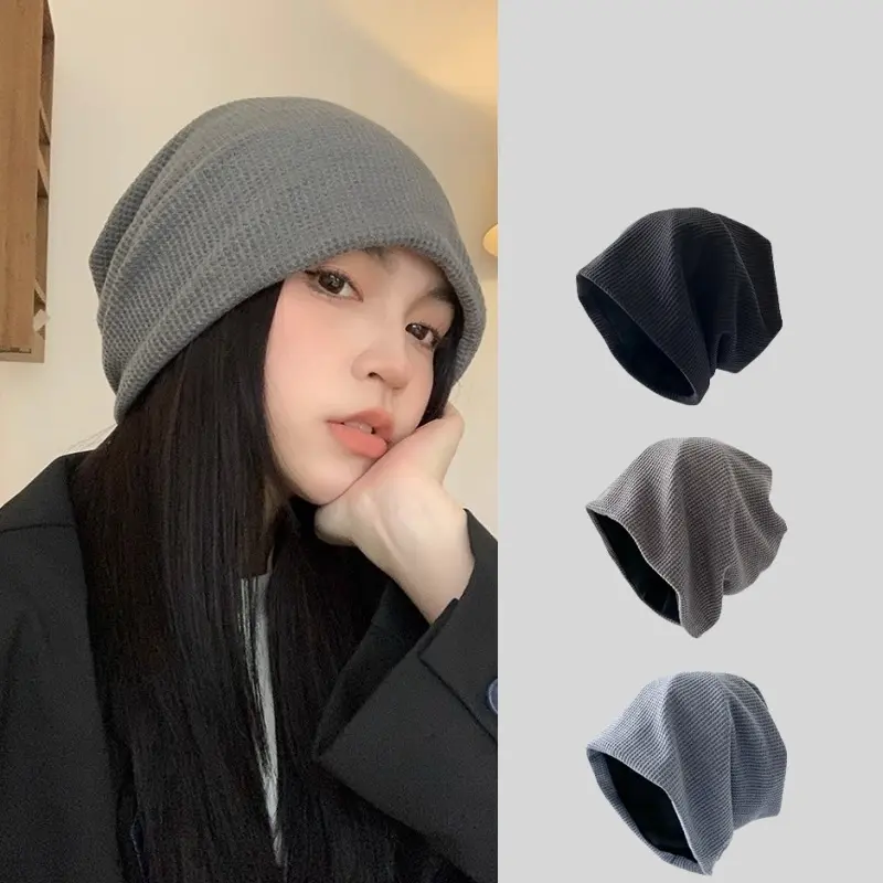 Hat Women's New Korean Style Knitted Pile Style Fashion Big Head Big Brim Show Face Small Toe Cap Japanese Style All-Matching Men's Hat