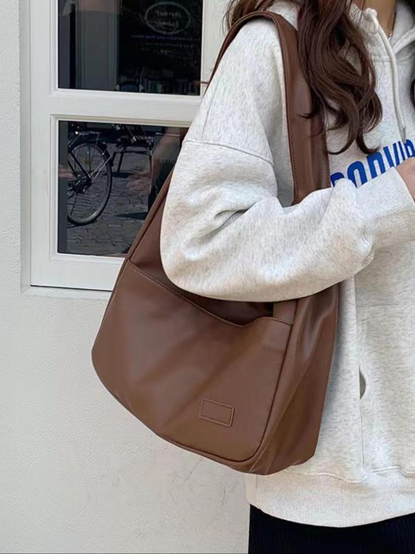 Women's Retro Solid Color Hobo Bag, Simple Large Capacity Pu Leather Shoulder Bag for Work & School, Casual Versatile High-quality Commuting Bag for Daily Use Shoulder Bag for Women 6