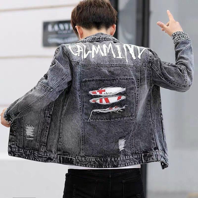 Áo khoác jean nam xám đen rách ở lưng - chất vải denim dày dặn thấm hút mồ hôi - Diễm Nhi Shop B12 Menswear Jacket