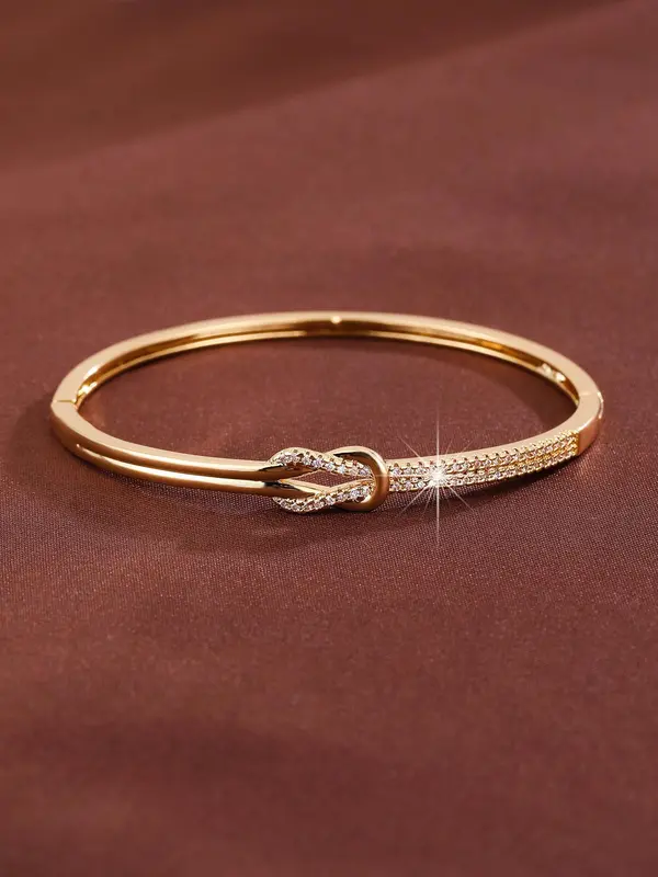 Women's Elegant Knot Design Bangle Bracelet, Exquisite Trendy Artificial Zircon Decor Bangle Bracelet, Fashionable Jewelry for Women As Gift 4