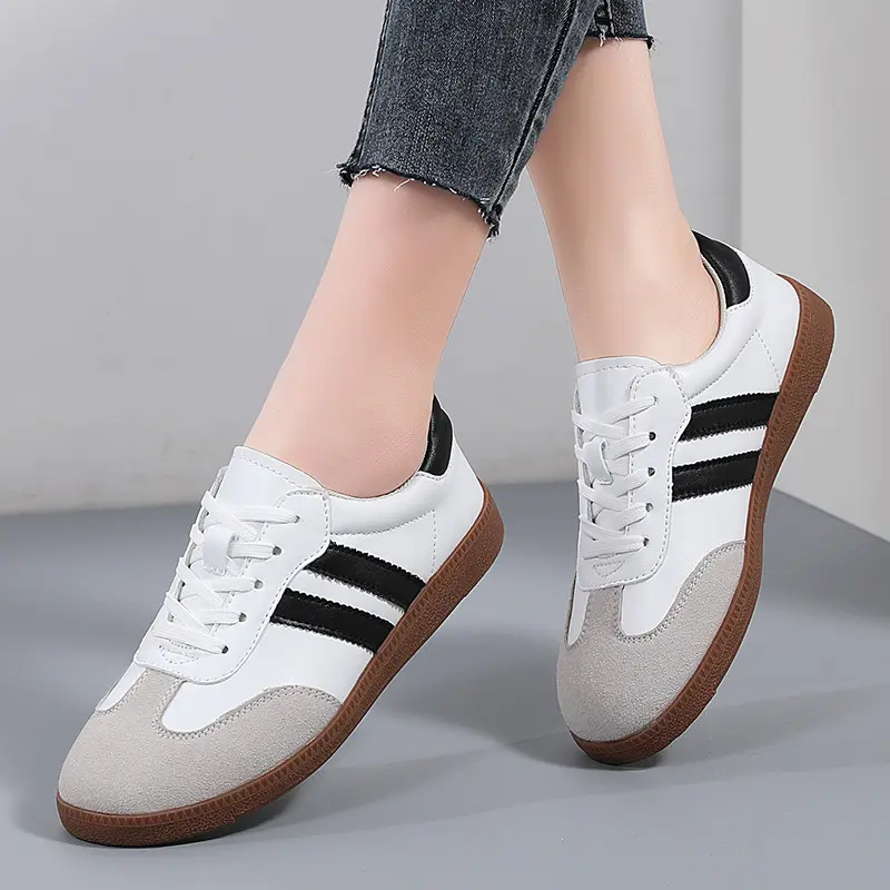 Dexun White Sneakers for Women Sizes 35-44 New Large Size Casual Flat Shoes Color Block Retro Ins Sports Sneakers