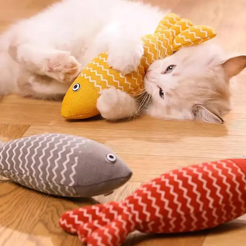Teeth Grinding Caip Toys Funny Interactive Plush Pet Kitten Chewing Vocal Toy Fish Bite Cat mint For Cats puppy  toys
