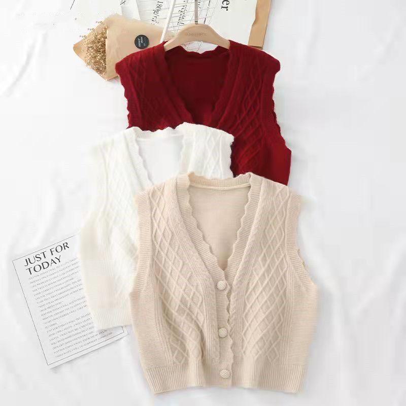 Áo Vest Dệt Kim, Hàng Mới Về Mùa Thu Của Phụ Nữ, Dáng Rộng Vừa Vặn, Phong Cách Phương Tây, Áo Len, Không Tay, Áo Cardigan, Thiết Kế Cổ Chữ V, Thích Hợp Cho Áo Khoác Cơ Sở Waistoat Của Phụ Nữ Top Women 6