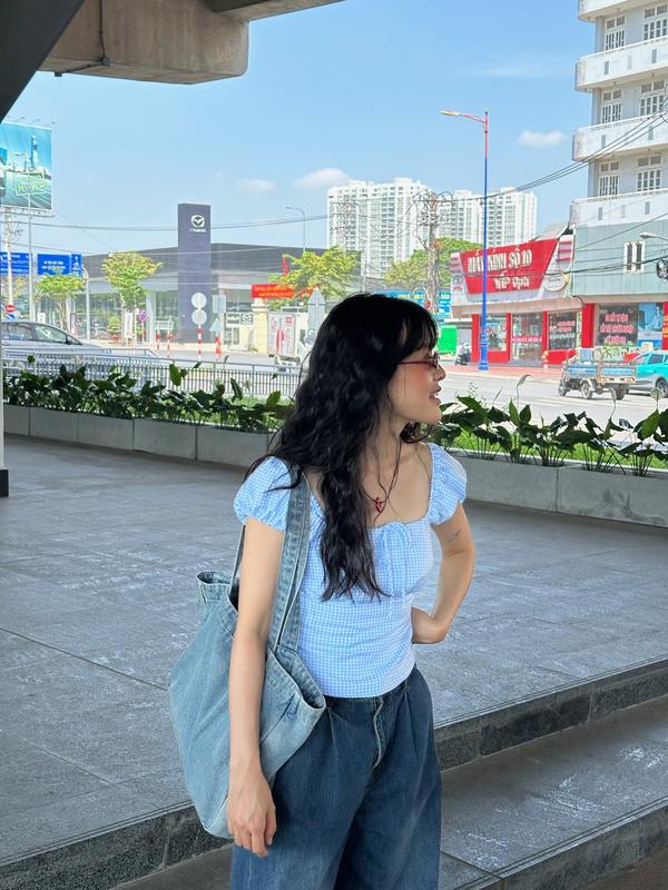 [Ảnh thật] Áo croptop nữ có tay, có dây buộc nơ, phần lưng co giãn 5