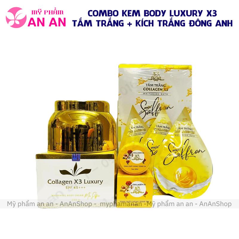 Combo Kem Body collagen x3 Luxury + Kích trắng X3 + Tắm trắng Collagen X3 Luxury Chính Hãng Dưỡng Da Body