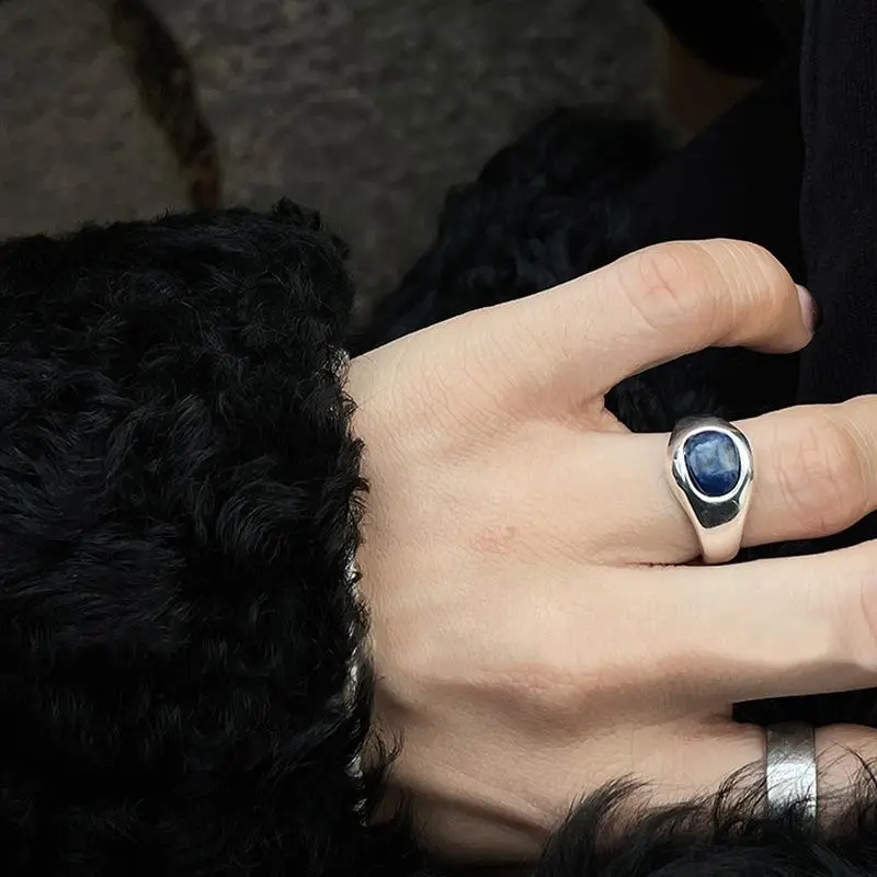Retro Lapis Lazuli Golden and Silver Adjustable Ring