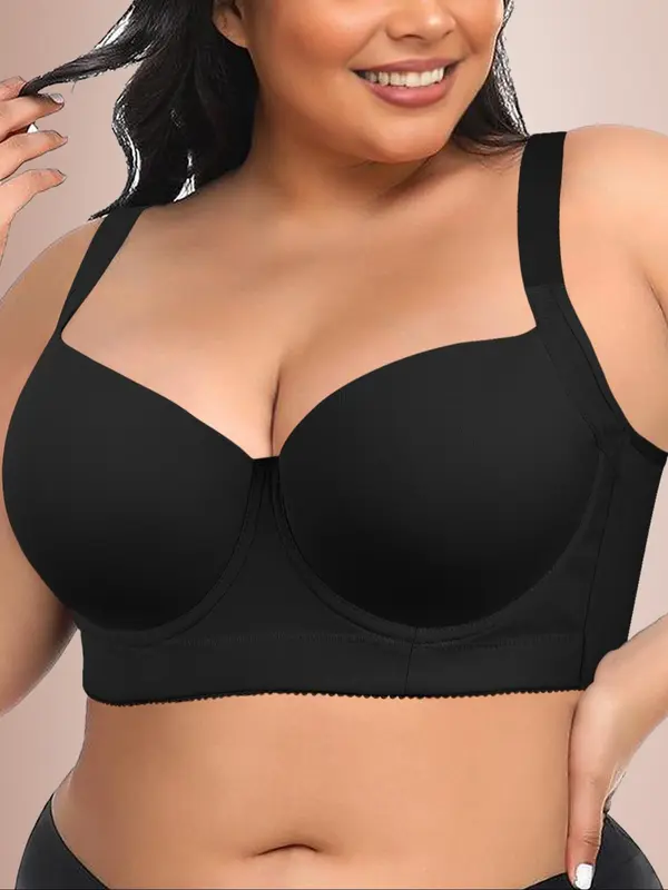 【Plus Size】 Solid Underwire Bra, Casual Basic Comfortable Curvy Breathable Full Coverage Bra for Daily Wear, Women's Plus Size Lingerie for All Seasons 3