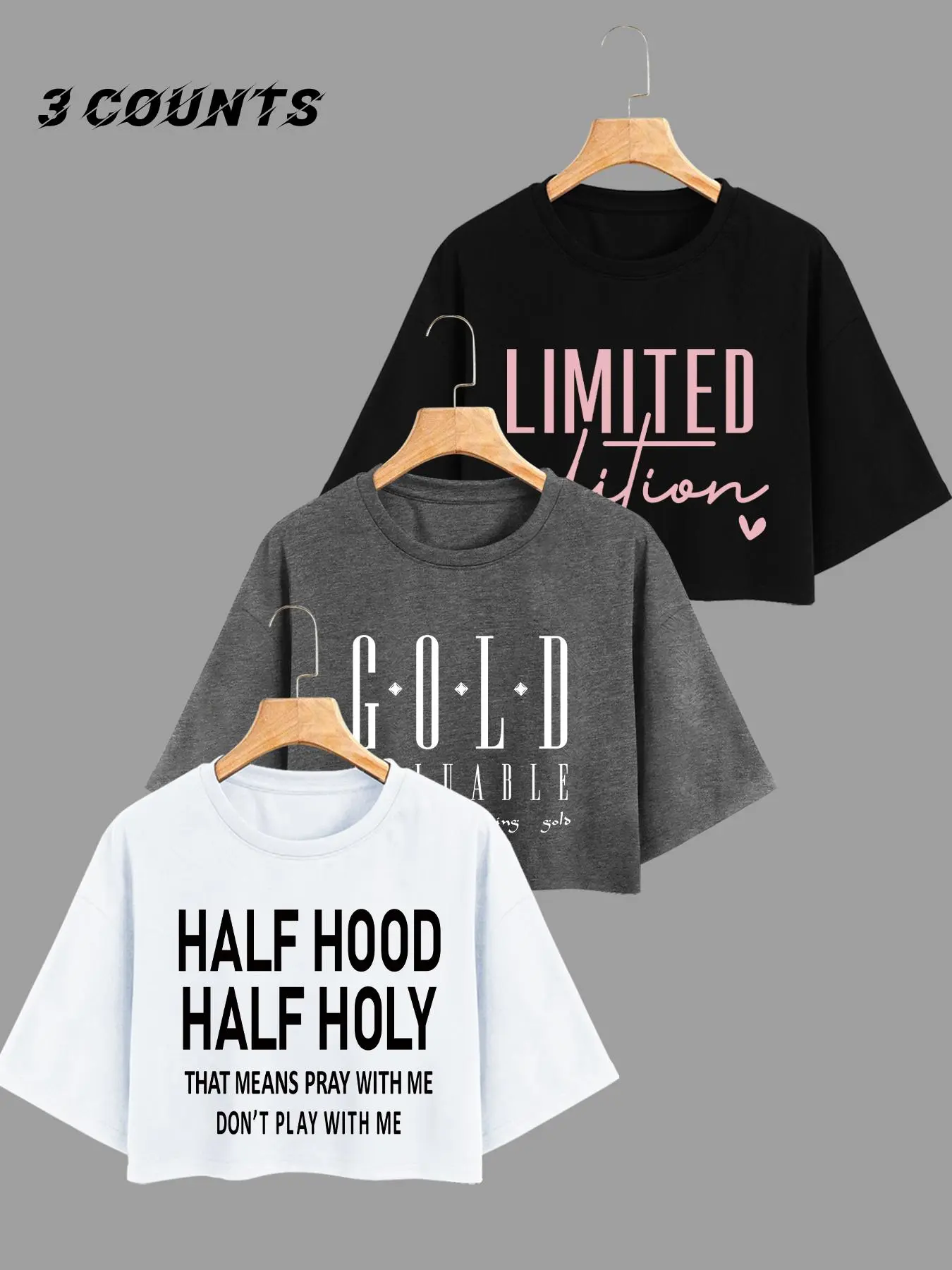 Women's Letter Print Round Neck Crop Tee, Casual Drop Shoulder Short Sleeve T-shirt for Daily Wear, Ladies Clothes for Summer