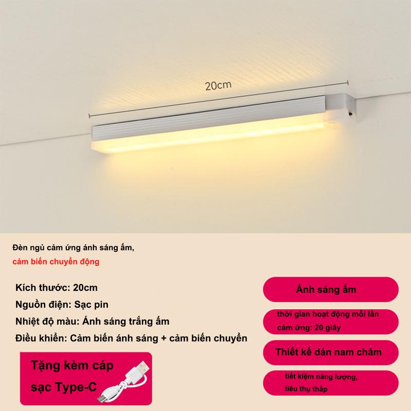 Đèn cảm biến LED không dây 20CM cảm biến thông minh ánh sáng tủ quần áo phòng ngủ đèn tiện lợi Sạc USB 2