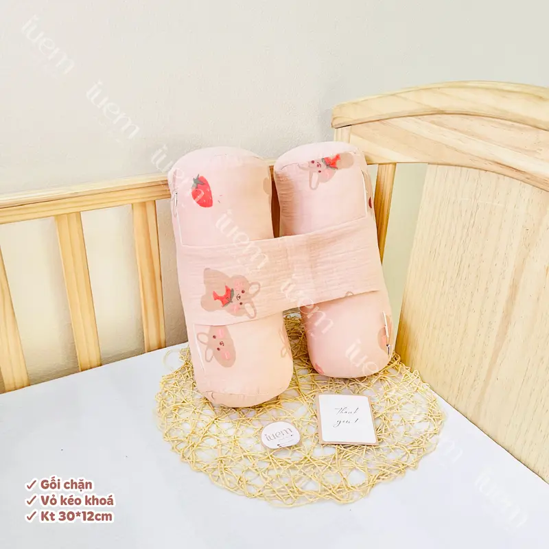 iuem gối chặn sơ sinh vải xô Muslin mềm thoáng, lõi bông chắc chắn, giúp bé sơ sinh không bị giật mình, 3