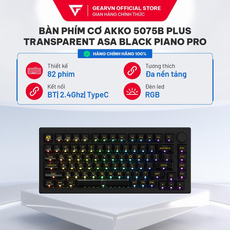 Bàn phím cơ AKKO 5075B Plus Transparent ASA Black Piano Pro