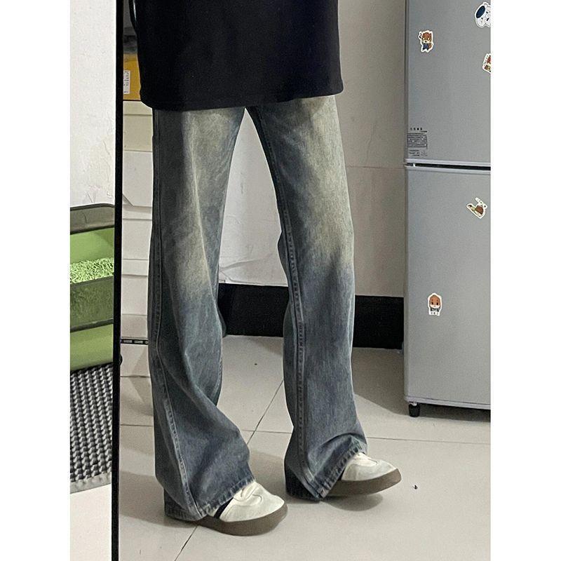Quần Jean Cạp Thường Phong Cách Cổ Điển Thương Hiệu Thời Trang Trung Quốc Dành Cho Nam Giới, Vừa Vặn Rộng Rãi, Ống Rộng, Thường Ngày, Dễ Phối Đồ, Quần Thẳng, Giặt Và Làm Cũ, Thời Trang 0