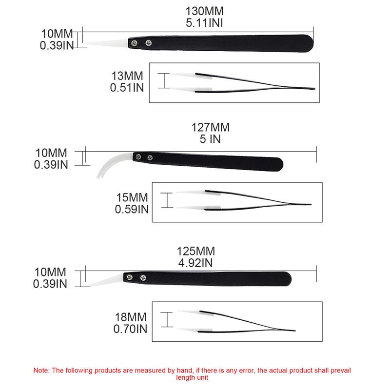 Ceramic Clips Reverse Tweezers Anti-static Insulated 3PCS Straight Curved Clips 4