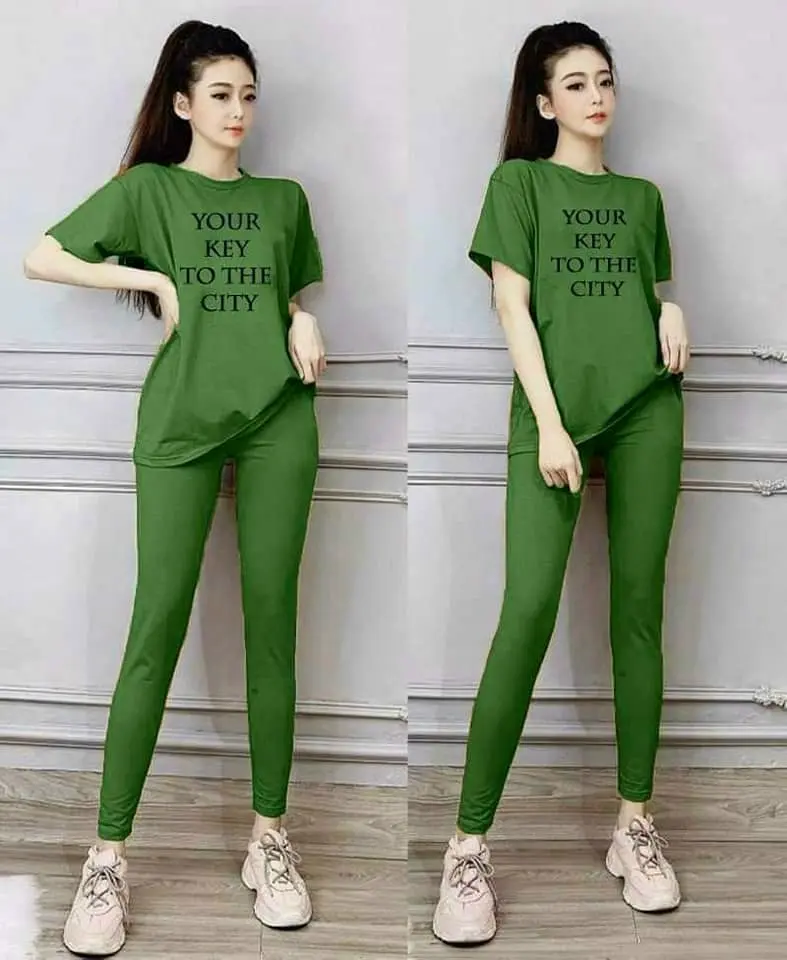 Set đồ bộ cotton có túi - logo thêu -màu trơn đơn giản - sản phẩm y hình Nữ Women Áo Top