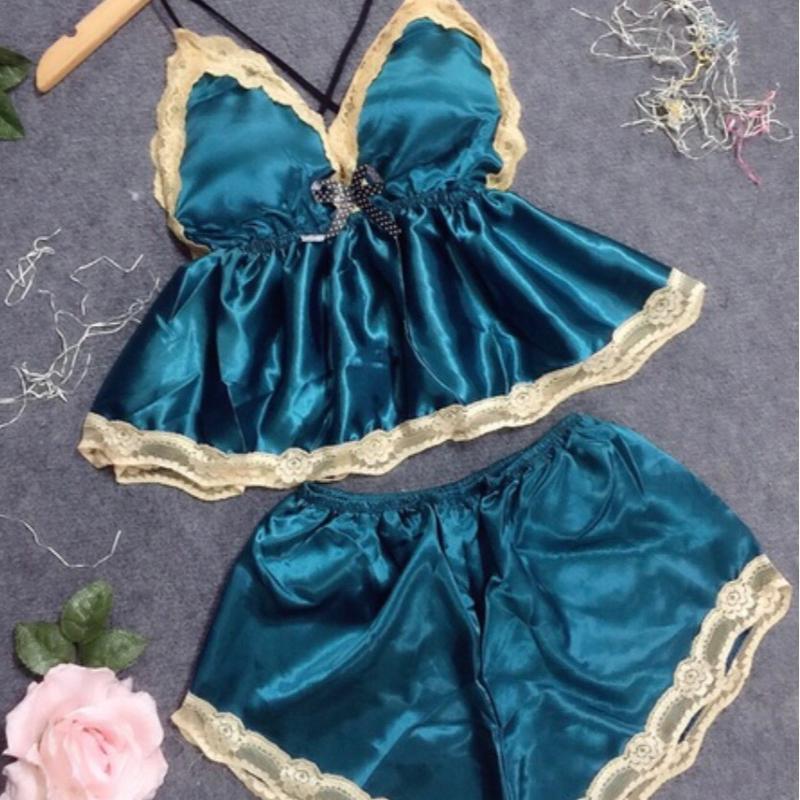  Bộ Đồ Ngủ Quần Ngủ Nữ- Đồ Ngủ 2 Dây Chất Phi Lụa bóng Form 40-55kg  ảnh và video thật  Women Đen Xanh 