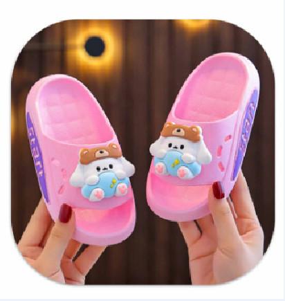 Dép lê đi trong nhà đế mềm chống trượt họa tiết hoạt hình chú gấu cho bé trai bé gái