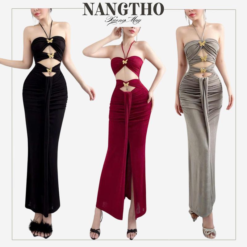  D190   KHÔNG KÈM CHARM  Đầm Dự Tiệc Ôm Body Nữ Cúp Ngực Cổ Điển Chất Thun Gân Co Giãn 