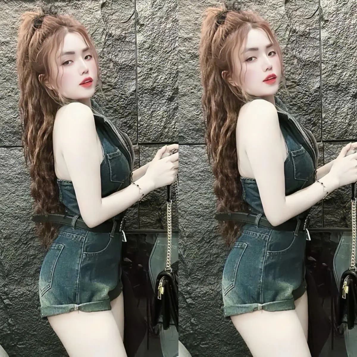 Set bộ nữ jean cộc tay thiết kế cổ bẽ chạy moking khóa kéo kèm quần ngắn xinh xắn sang chảnh dành cho nàng di chơi. Women Top