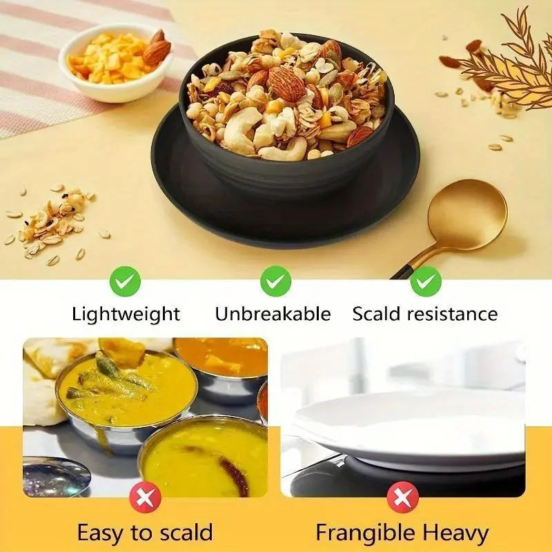 16pcs/set Wheat Straw Dinnerware Set, Including 4pcs Bowl, 4pcs Dinner Plate, 4pcs Cup, 4pcs Dessert Plate For 4 People, Cutlery Set For Home Kitchen Dining Room 3