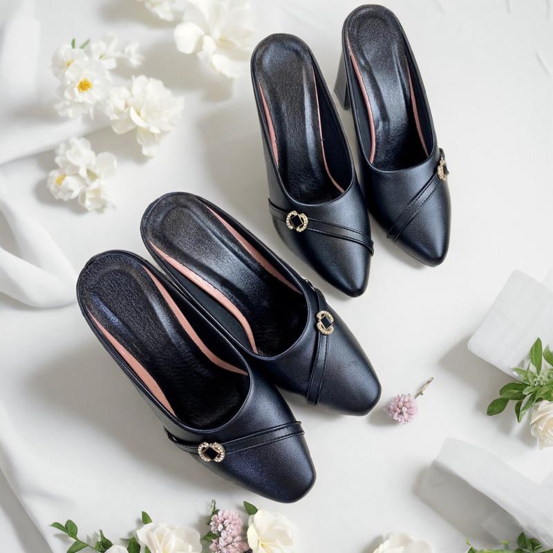 Giày Sục Hở Gót Cao 5p 7p Mũi Vuông Mũi Nhọn Thiết Kế Giày Có Mác X Nhỏ Nữ DéP Shoes Hoa