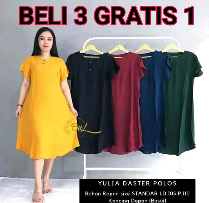 PAKET HEMAT 100RB DAPAT 4 Daster Dress wanita Polos murah terbaru kekinian bahan rayon Nyaman Busui Bumil Kancing Simple Panjang Lengan Pendek