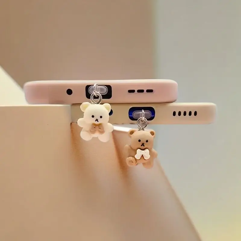 Phích Cắm Sạc Phích Cắm Chống Bụi Điện Thoại Di Động Hình Gấu Màu Nâu Be, Chất Liệu Resin, Lỗ Tai Nghe, Tương Thích Với Type-C Và Apple, Hàng Mới Về Phone Phụ Kiện