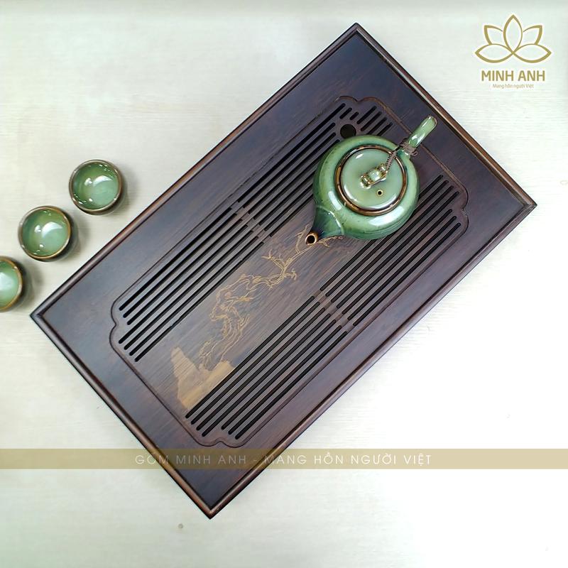 Khay trà tre 50 x 30 x 6cm - Khay đựng bộ ấm chén và phụ kiện trà đạo