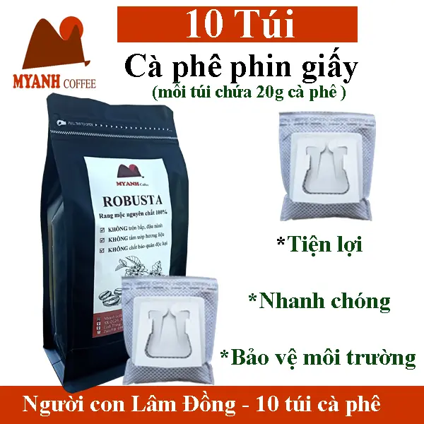 Cà phê phin giấy, mỗi túi chứa 20gram cà phê Hữu cơ, MYANH coffee Cafe