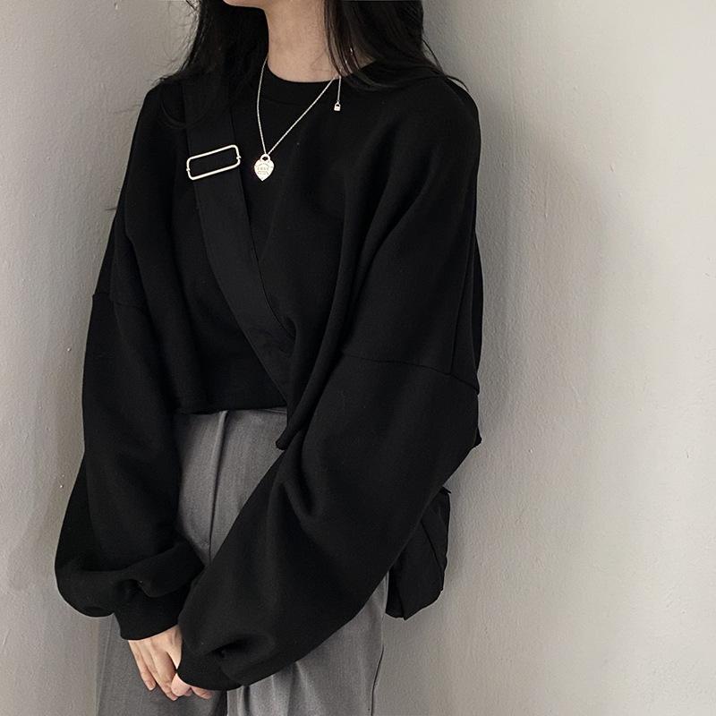 Product Introduction of Short Sweater Women's Autumn Korean Solid Color New Loose-Fitting Cropped round Neck Women's Foreign Trade Top Women's Fashion Wholesale 10