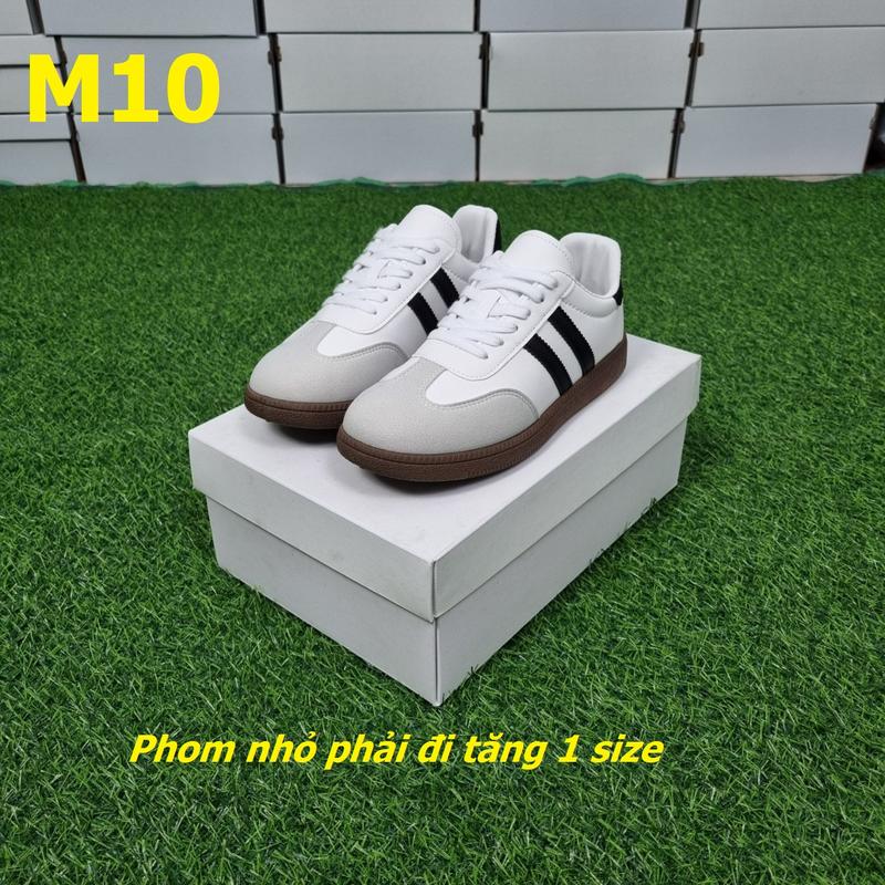 M10 Giày Sneaker Thể Thao Cho Nam Nữ Trắng Đế Nâu Mũi Tròn Da Lộn