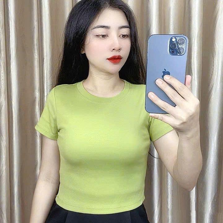 Áo thun crop top tay ngắn chất cotton borip mềm mịn cổ tròn. 4