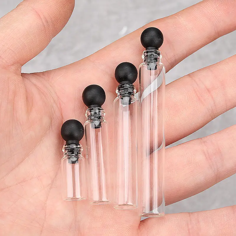 Chai Mẫu Nước Hoa Rỗng 1ml, 2ml, 3ml, Hộp Đựng Ống Mẫu Có Thể Nạp Lại Bằng Thủy Tinh Mini, Có Mũ Màu Đen, Thích Hợp Cho Tinh Dầu Thơm, Tinh Dầu, Nước Hoa Và Chất Lỏng