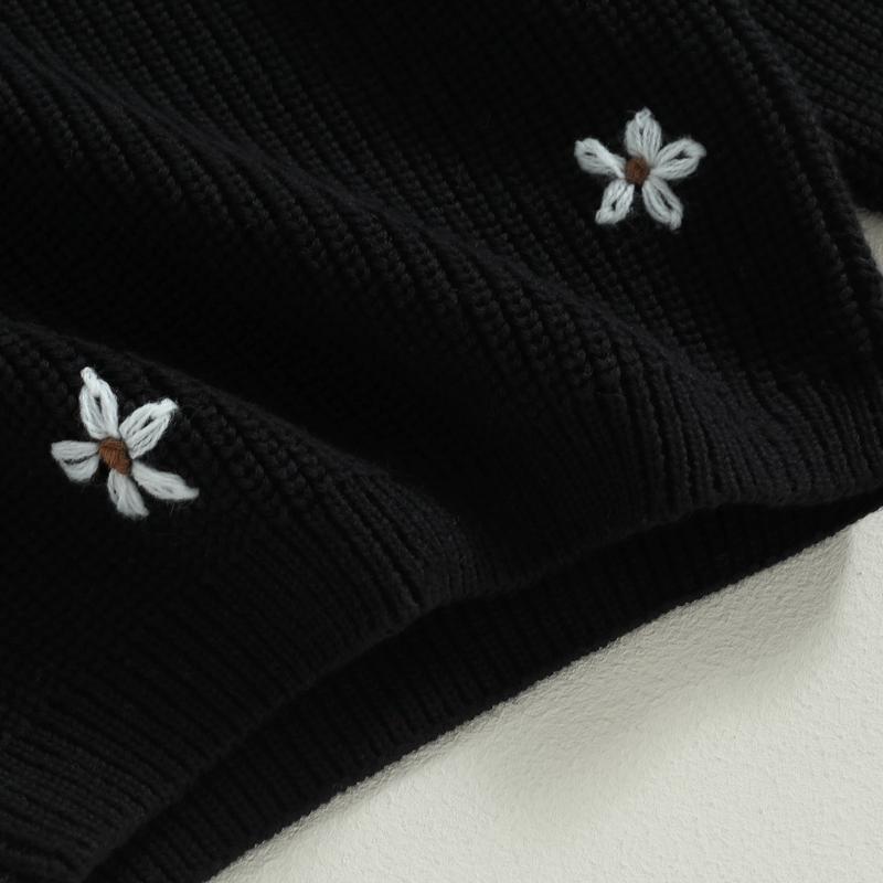 Baby Girl Sweater, Long Sleeve Crew Neck Flower Winter Warm Knit Pullover Sweater Infant Clothes 8