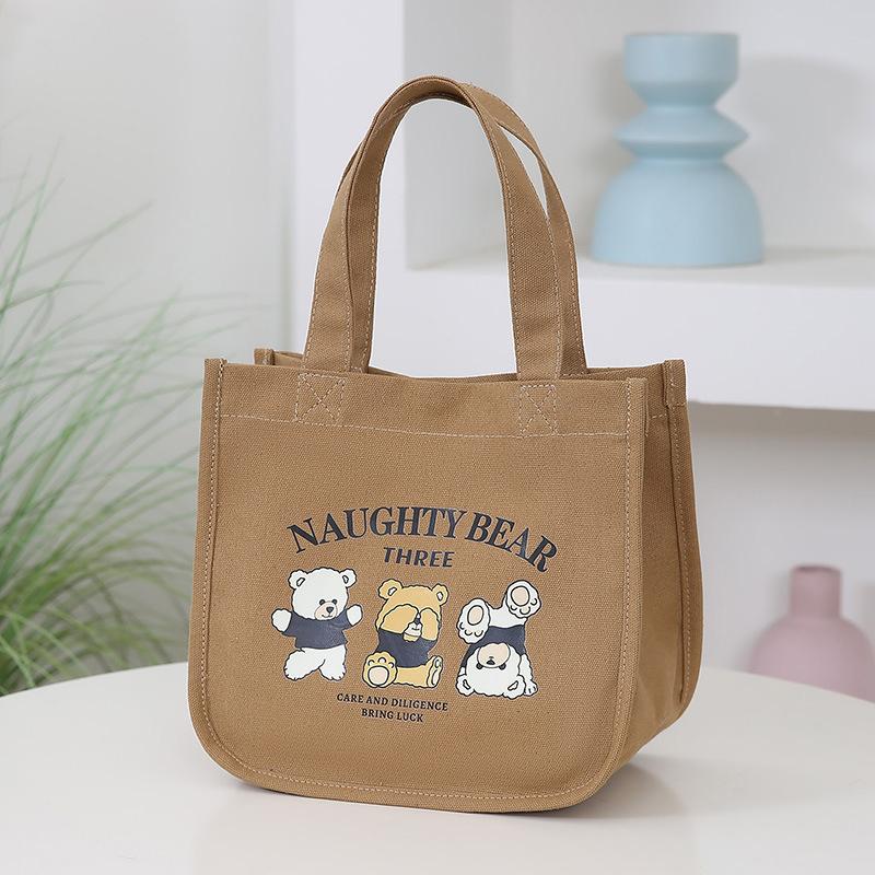 Product Introduction of Cartoon Cute Printed Pattern Canvas Handbag Office Worker Lunch Bag Tote Bag Picnic Drink Bag Portable Outdoor Food Bags 27
