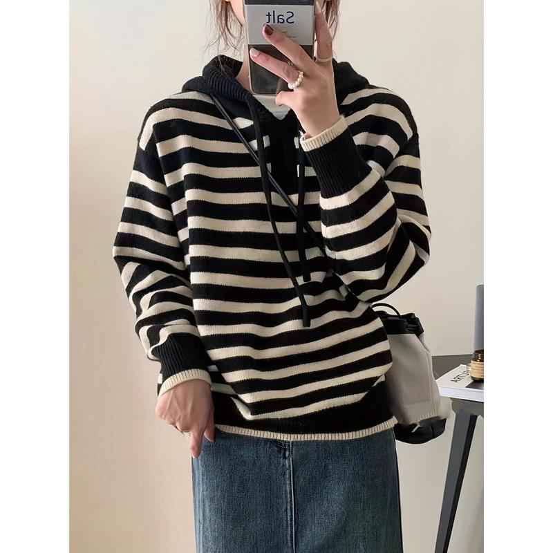 Casual striped hooded sweater best sale