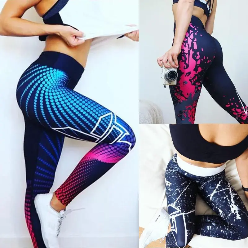 Fashion Women's Geometric Print Slim Yoga Fitness Leggings High Waisted Stretchy Workout Tights Leggings Casual Sports Pants