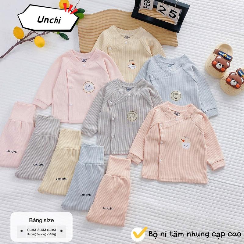 Bộ quần áo dài tay UC chất nỉ tăm nhung mềm ấm cho bé 0-9 tháng mặc đông UC.BD150