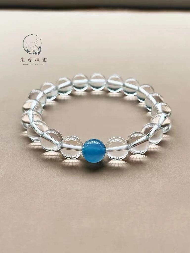 Product Introduction of Rongjing Jewelry Natural Aquamarine Beads Imitation Crystal Bracelet Star Same Style Factory Direct Sales 9