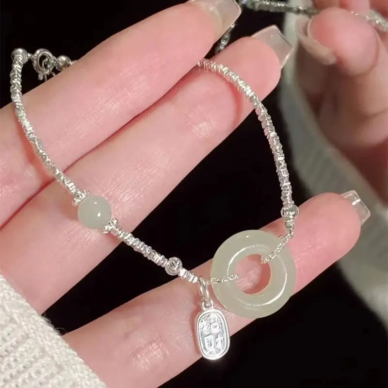 Vòng tay khóa an toànS925 Sterling dành cho phụ nữ, Màu bạc , may mắn, Màu bạc , Ins, nhỏ, mới, Trung Quốc, tinh tế, bạn gái, quà tặng 7