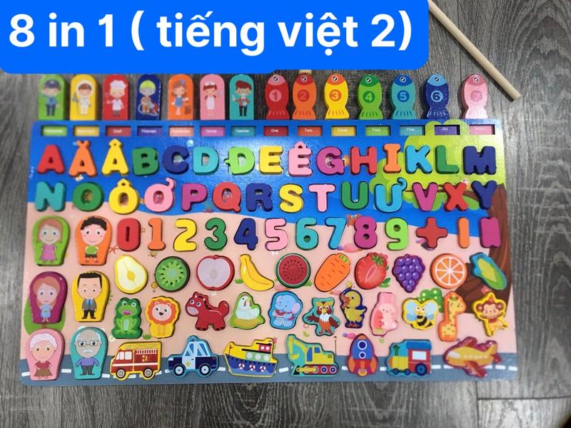 Bộ bảng gỗ ghép hình học chữ số chữ cái 7n i1 cho bé