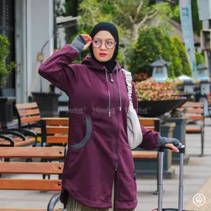Jaket Wanita Muslimah Hijacket Elektra Burgundy Jaket Hijab Jaket Panjang Outer