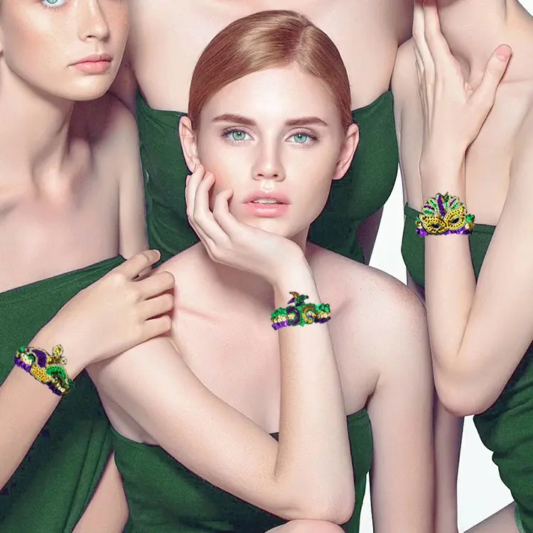 New Orleans Festival Carnival Shining Gold Purple Green Bracelet Fashion Ethnic Style Party St. Patrick's Ball