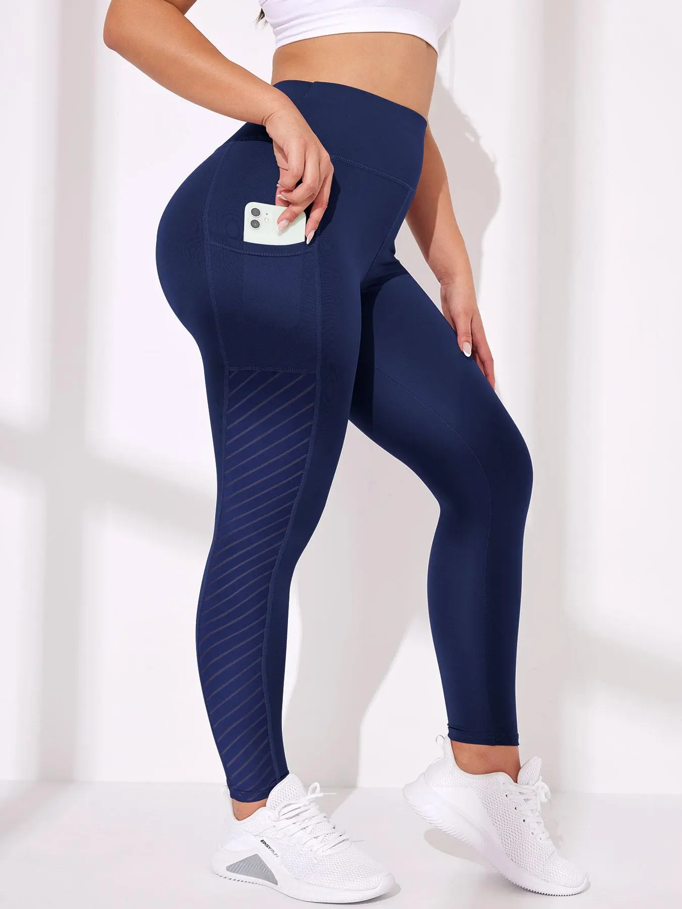 Women's Plain Pocket High Waist Leggings, Casual Comfy Breathable Skinny Pants for Yoga Gym Workout Running, Women's Bottoms for Spring & Fall, Activewear