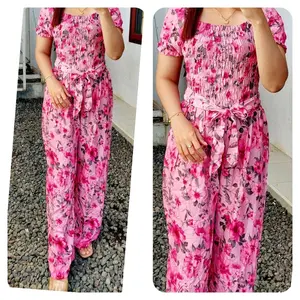 JUMSUIT SABRINA KERUT MOTIP Bunga Jumpsuit Panjang Wanita Bunga Motif Katun