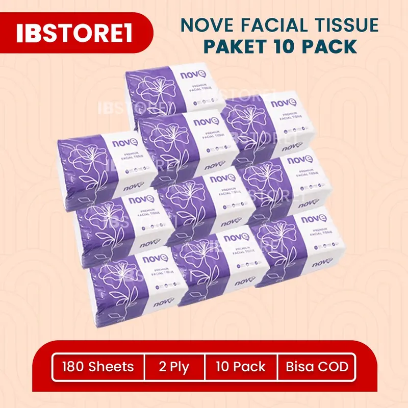 (Paket 10 pcs) NOVE Facial Tissue 180 sheet 2 ply Tisu Wajah Halus Lembut Promo Murah Gratis Ongkir Bisa COD Warna Putih Bersih 0