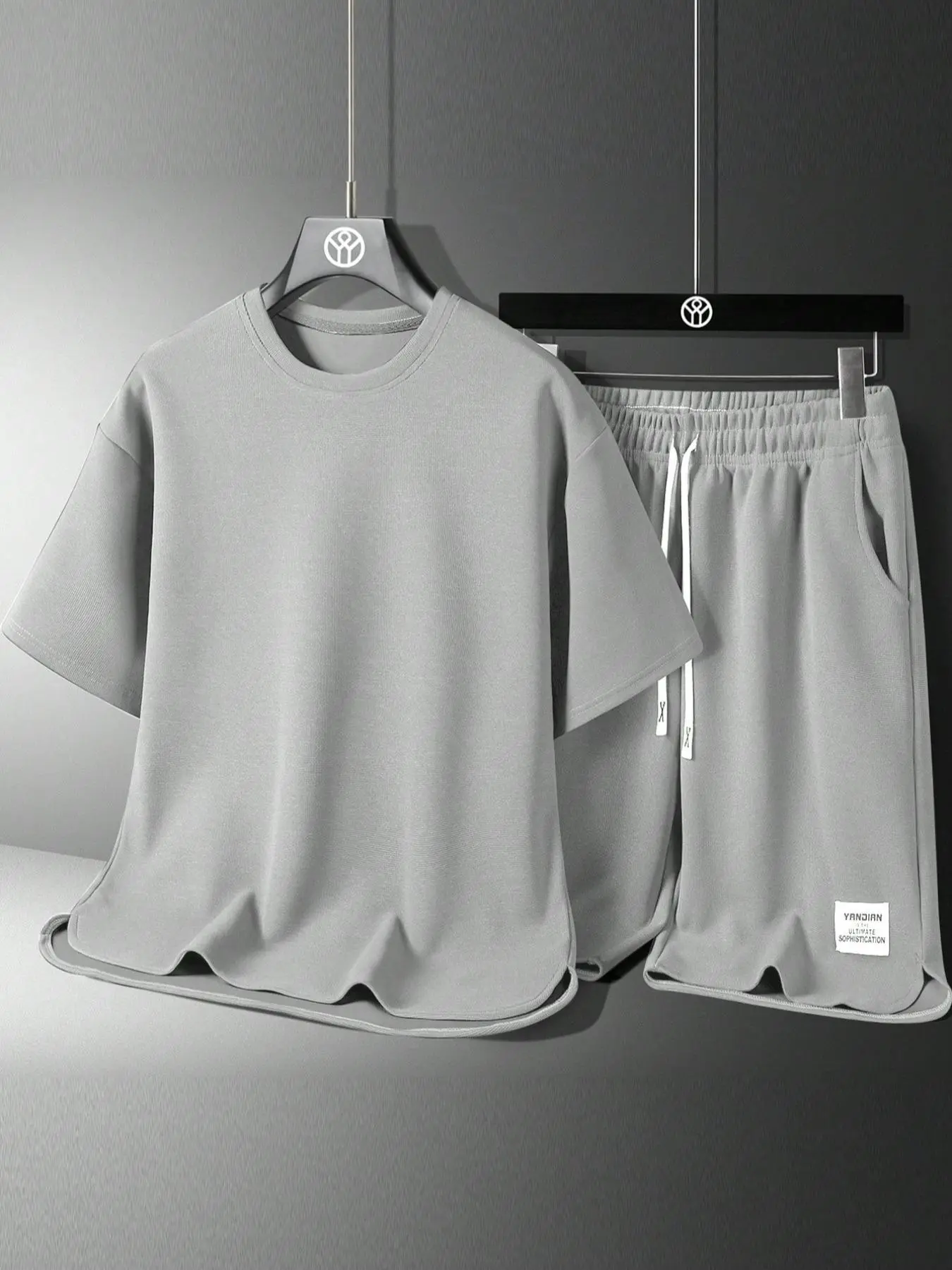 Two-Piece Set Men's Solid Color Short Sleeve Tee & Drawstring Waist Shorts, Regular Fit Casual Round Neck T-shirt & Pocket Shorts, Men's Summer Clothes